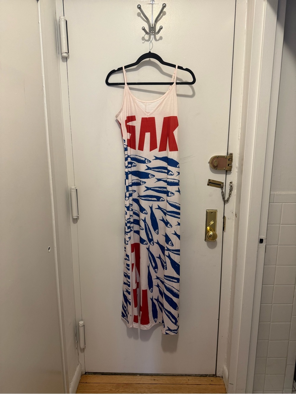 Graphic Red & Blue Fish Print Maxi Dress